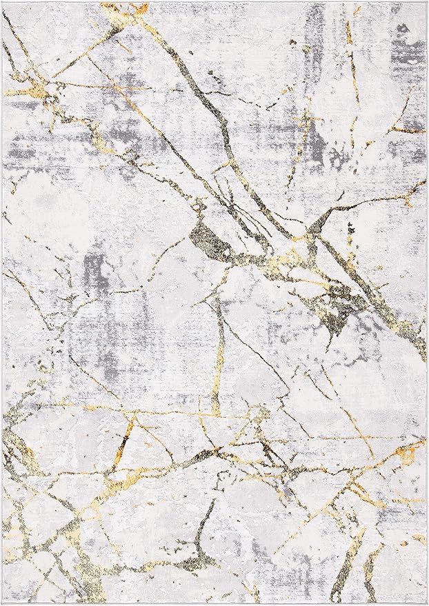 SAFAVIEH Amelia Collection X-Large Area Rug - 12' x 15', Grey & Gold, Modern Abstract Design, Non-Shedding & Easy Care, Ideal for High Traffic Areas in Living Room, Bedroom (ALA293G)