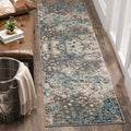 SAFAVIEH Monaco Collection Runner Rug - 2'2" x 10', Grey & Light Blue, Boho Chic Abstract Watercolor Design, Non-Shedding & Easy Care, Ideal for High Traffic Areas in Living Room, Bedroom (MNC225E)