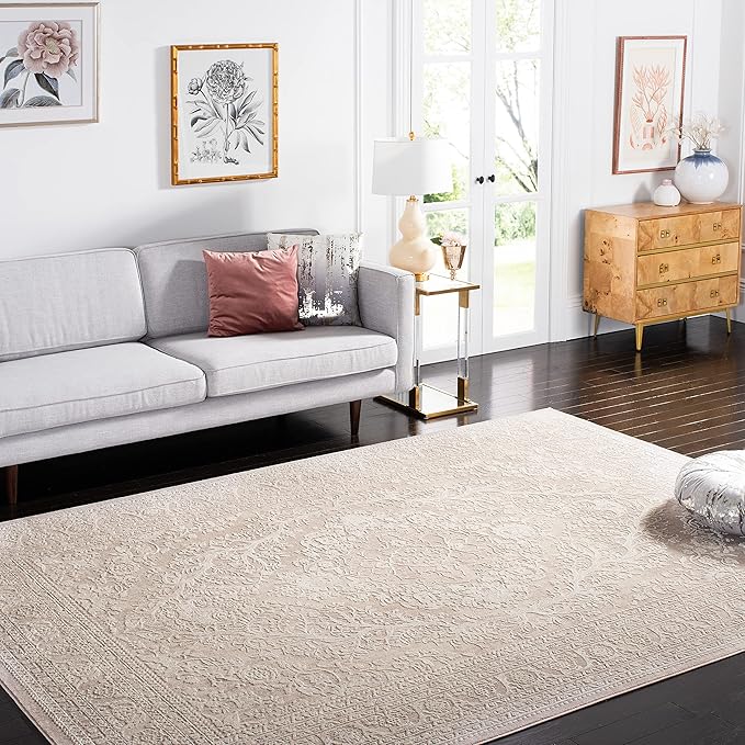 SAFAVIEH Area Rug 10x14 - Reflection Collection - Large - Beige & Cream, Non-Shedding & Easy Cleaning, Ideal for Living Room, Bedroom, Dining Space (RFT668A)