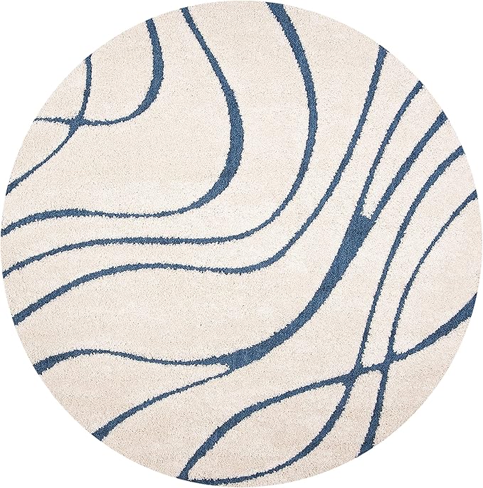 SAFAVIEH Florida Shag Collection Area Rug - 9' Round, Cream & Blue, Non-Shedding & Easy Care, 1.2-inch Thick Ideal for High Traffic Areas in Living Room, Bedroom (SG471-1165)