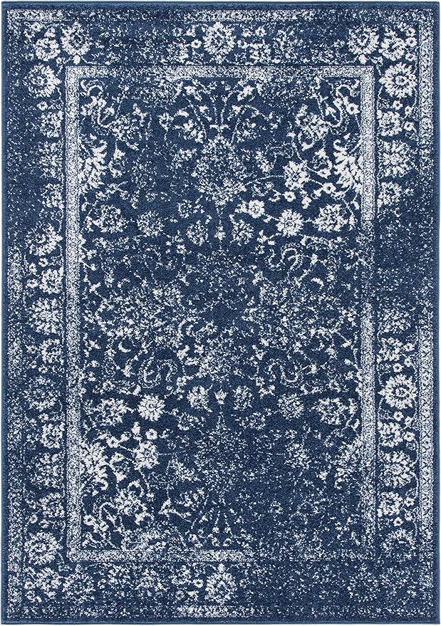 SAFAVIEH Adirondack Collection Area Rug - 5'1" x 7'6", Navy & Ivory, Distressed Vintage Floral Design, Non-Shedding & Easy to Clean, Ideal for Living Room, Bedroom, Dining Space (ADR109N)