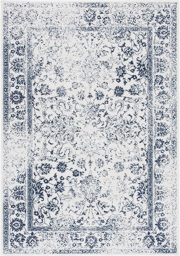 SAFAVIEH Adirondack Collection Area Rug - 5'1" x 7'6", Ivory & Navy, Distressed Vintage Floral Design, Non-Shedding & Easy to Clean, Ideal for Living Room, Bedroom, Dining Space (ADR109M)