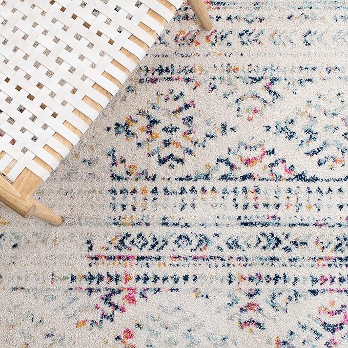 SAFAVIEH Tulum Collection Runner Rug - 2' x 11', Ivory & Blue, Moroccan Boho Tribal Design, Non-Shedding & Easy to Clean, Ideal for Living Room, Hallway, Foyer, Entryway, Bedroom (TUL272C)