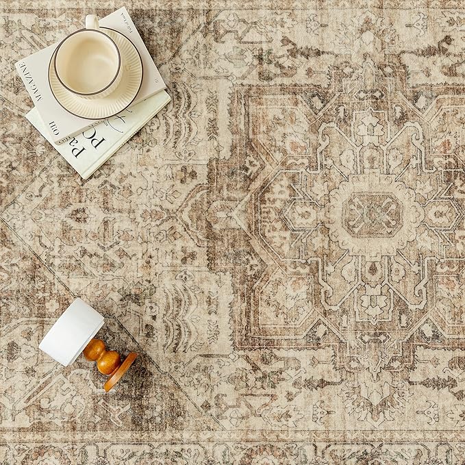 Brown Multi Hallway Runner Rug 2x6 Vintage Washable Distressed Area Carpet Kitchen Indoor Non Slip Long Traditional Medallion Retro Accent Throw Rug for Bedroom Laundry Dining Living Room