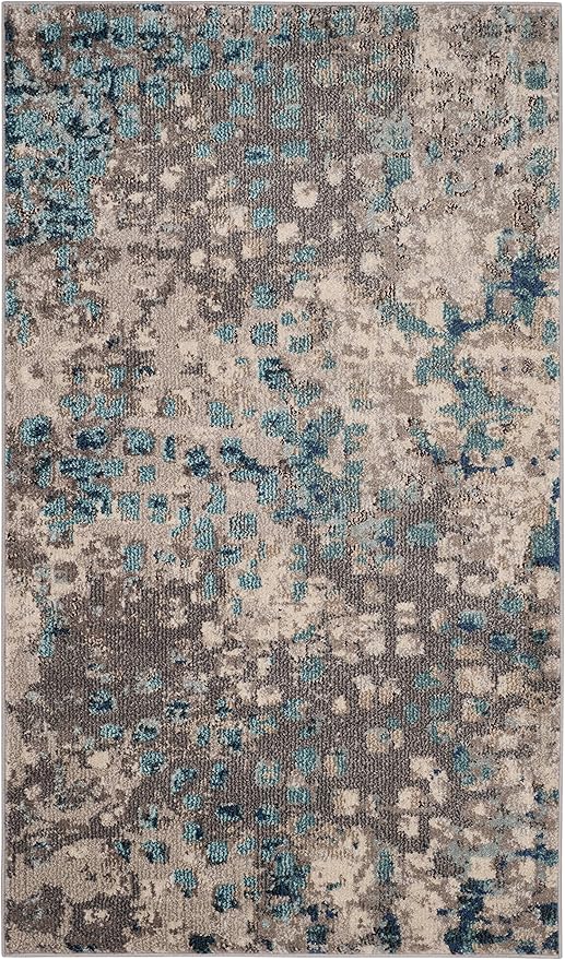 SAFAVIEH Monaco Collection Accent Rug - 3' x 5', Grey & Light Blue, Abstract Watercolor Design, Non-Shedding & Easy Care, Ideal for High Traffic Areas in Entryway, Living Room, Bedroom (MNC225E)