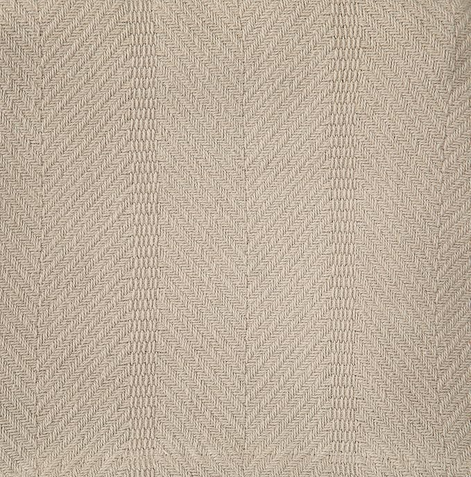 Sticky Toffee Cotton Throw Blanket, 60 x 50 Inch, Tan Beige Herringbone Weave, Soft Lightweight Woven Blanket for Couch, Boho Farmhouse Style