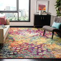 SAFAVIEH Monaco Collection Area Rug - 5' Square, Pink & Multi, Boho Chic Abstract Watercolor Design, Non-Shedding & Easy Care, Ideal for High Traffic Areas in Living Room, Bedroom (MNC225D)