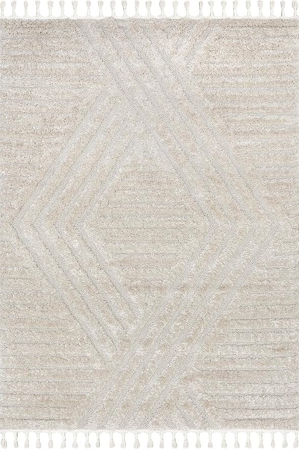 Nuloom Risette Geometric 3' x 5' Shag for Living Room Bedroom Dining Room Nursery, Beige