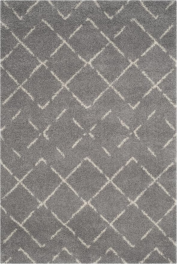 SAFAVIEH Arizona Shag Collection Area Rug - 5'1" x 7'6", Grey & Ivory, Moroccan Design, Non-Shedding & Easy to Clean, Ideal for Living Room, Bedroom, Dining Space (ASG743D)