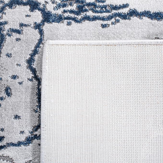 SAFAVIEH Craft Collection Area Rug - 4' Square, Ivory Grey & Blue, Modern Abstract Design, Non-Shedding & Easy Care, Ideal for High Traffic Areas in Living Room, Bedroom (CFT877M)