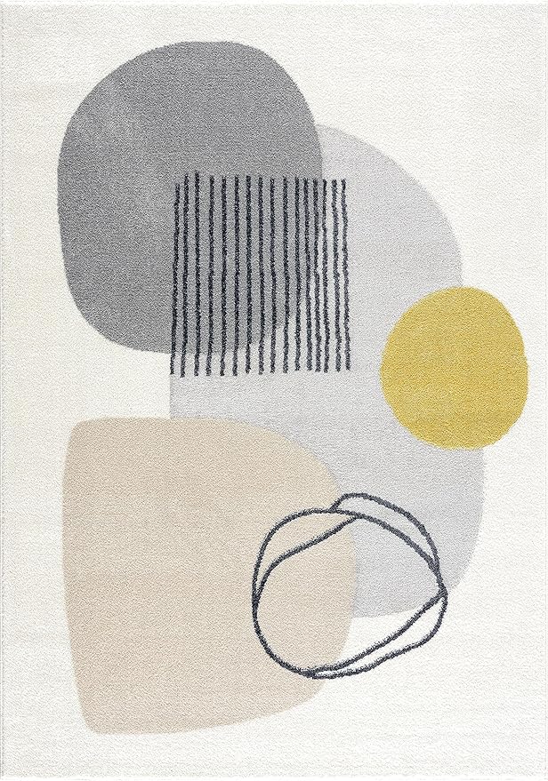 Abani Deco Collection Area Rug - Cream Minimalist Geometric Design - 8'11" x 12'(9'x12') - Easy to Clean - Durable for Kids and Pets - Non-Shedding - Medium Pile - for Living Room, Bedroom & Office