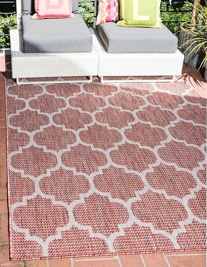 Unique Loom Outdoor Trellis Collection Area Rug (6' 1" x 9' Rectangle, Rust Red/ Ivory)