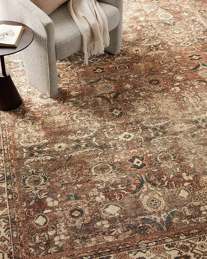 Loloi Magnolia Home by Joanna Gaines Banks Collection BAN-04 Brick/Ivory 2'-3" x 3'-9" .13" Pile Height, Machine Washable, Accent Rug