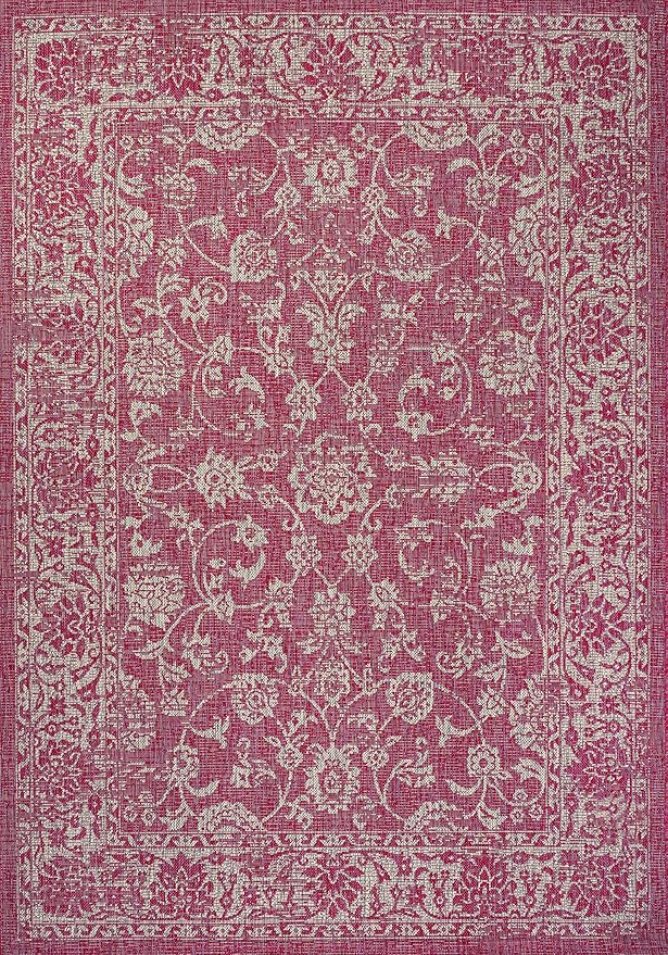 JONATHAN Y Weave Floral Indoor Outdoor Area Rug 4X6 Fuchsia/Light Gray, Tela Bohemian Textured for Backyard, Patio, Porch, Easy-Cleaning, High Traffic, Pet-Friendly, Non-Shedding (SMB100G-4)