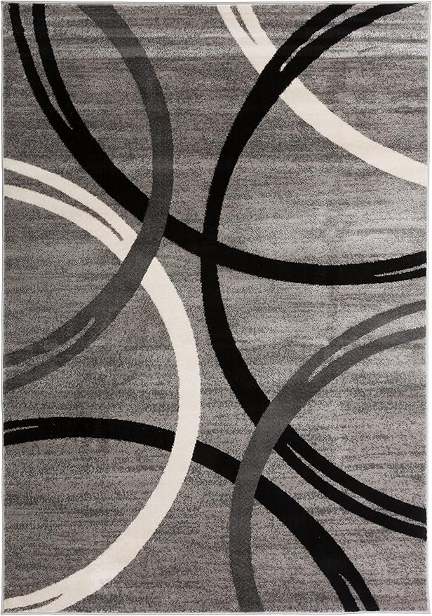Rugshop Wavy Circles Design Area Rug, Non-Shedding Carpet for Living Room, Dining Room, or Bedroom,Grand Room,Open Spaces Gray, 10' x 14'