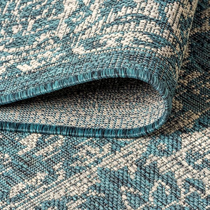 JONATHAN Y Weave Floral Indoor Outdoor Square Area Rug 6X6 Teal/Gray, Tela Bohemian Textured for Backyard, Patio, Porch, Easy-Cleaning, High Traffic, Pet-Friendly, Non-Shedding (SMB100C-6SQ)