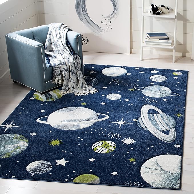 SAFAVIEH Carousel Kids Collection Area Rug - 5'3" x 7'6", Navy & Ivory, Non-Shedding & Easy Care, Ideal for High Traffic Areas for Boys & Girls in Playroom, Nursery, Bedroom (CRK103N)