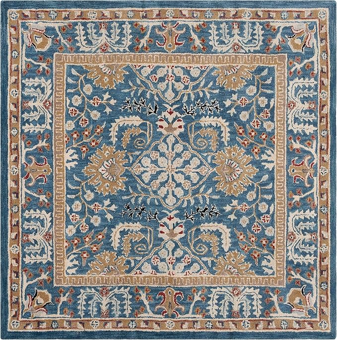 SAFAVIEH Antiquity Collection Area Rug - 4' Square, Dark Blue & Multi, Handmade Traditional Oriental Wool, Ideal for High Traffic Areas in Living Room, Bedroom (AT64B)