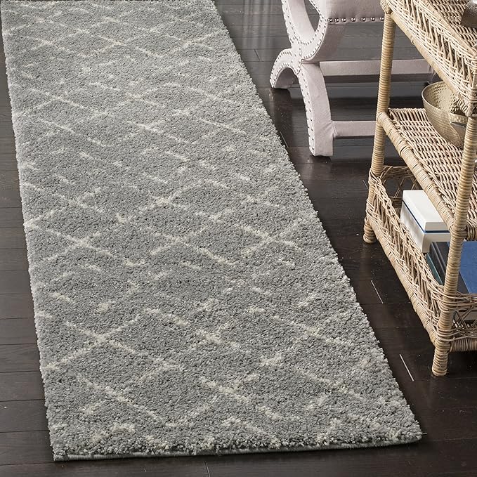 SAFAVIEH Arizona Shag Collection Runner Rug - 2'3" x 8', Grey & Ivory, Moroccan Design, Non-Shedding & Easy to Clean, Ideal for Ideal for Living Room, Hallway, Foyer, Bedroom (ASG743D)