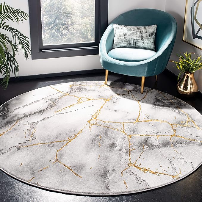 SAFAVIEH Craft Collection 12' Round Grey/Gold CFT877F Modern Abstract Non-Shedding Living Room Dining Bedroom Foyer Area Rug