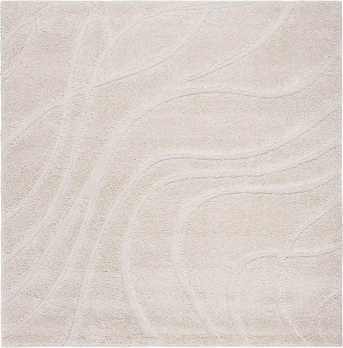 SAFAVIEH Florida Shag Collection Area Rug - 10' Square, Creme & Creme, Non-Shedding & Easy Care, 1.2-inch Thick Ideal for High Traffic Areas in Living Room, Bedroom (SG471-1111)