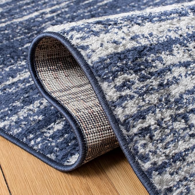 SAFAVIEH Adirondack Collection Area Rug - 6'7" Round, Navy & Grey, Modern Ombre Design, Non Shedding & Easy to Clean, Ideal for Living Room, Bedroom, Office, Dining Space (ADR113E)