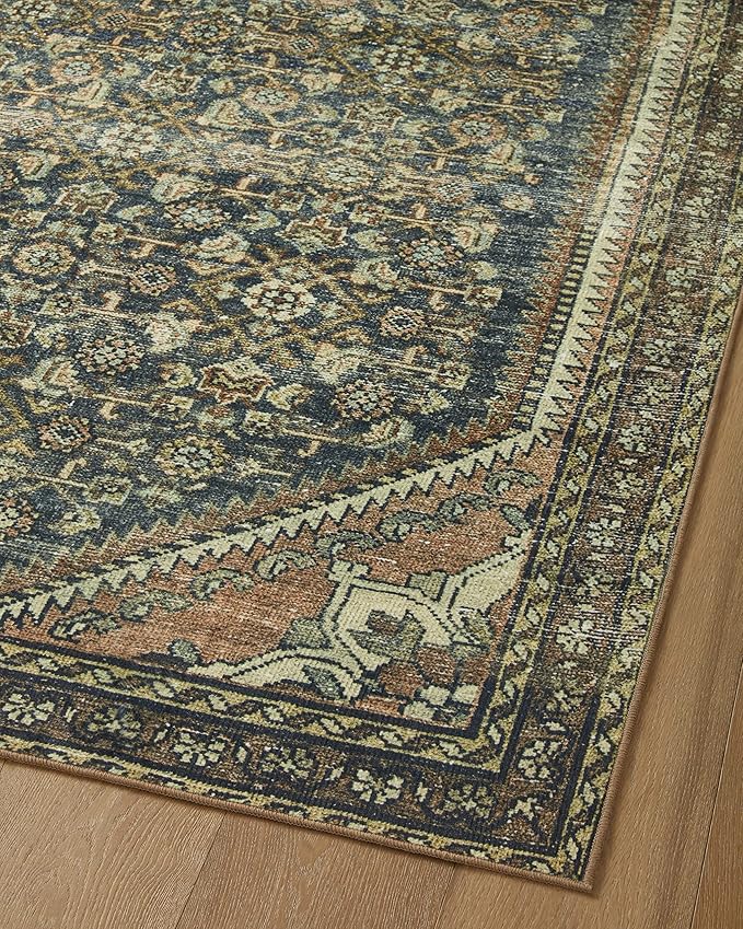 Loloi Magnolia Home by Joanna Gaines Banks Collection BAN-02 Denim/Clay 7'-6" x 9'-6", .13" Pile Height, Machine Washable, Area Rug