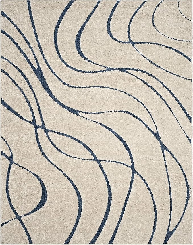 SAFAVIEH Florida Shag Collection Area Rug - 10' Square, Cream & Blue, Non-Shedding & Easy Care, 1.2-inch Thick Ideal for High Traffic Areas in Living Room, Bedroom (SG471-1165)