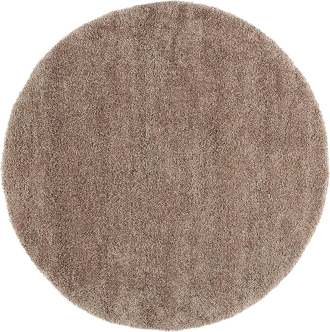 SAFAVIEH Milan Shag Collection Area Rug - 9' Round, Dark Beige, Solid Design, Non-Shedding & Easy Care, 2-inch Thick Ideal for High Traffic Areas in Living Room, Bedroom (SG180-1414)