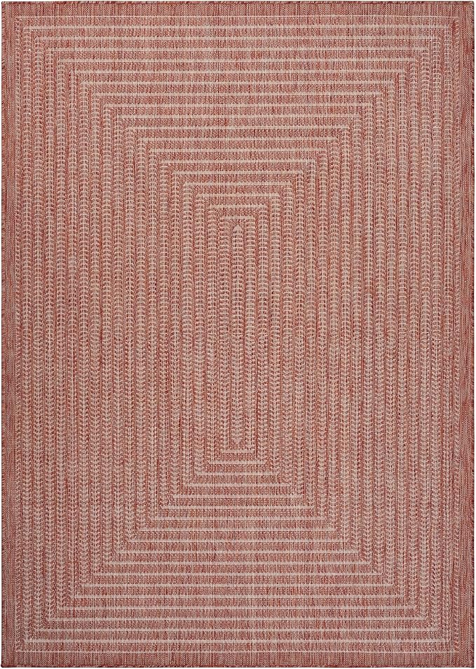 Adiva Rugs Outdoor Indoor Area Rug, Weather Resistant, Easy to Clean, Stain Resistant Floor Mat for Dining Room, Backyard, Deck, Patio (Copper Weiss, 10' x 14')