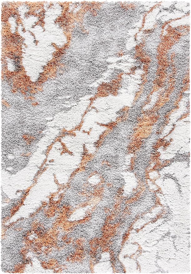 SAFAVIEH Horizon Shag Collection Area Rug - 5'3" x 7'7", Grey & Rust, Modern Abstract Design, Non-Shedding & Easy Care, 2-inch Thick Ideal for High Traffic Areas in Living Room, Bedroom (HZN890P)