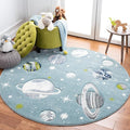 SAFAVIEH Carousel Kids Collection 5'3" Round Teal/Ivory CRK103J Outer Space Non-Shedding Playroom Nursery Bedroom Area Rug