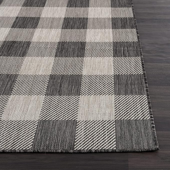 CAMILSON Outdoor Rug - Modern Area Rugs for Indoor and Outdoor Patios, Kitchen and Hallway mats - Easy Cleaning Non Shedding Washable Outside Carpet (8x10, Buffalo - Dark Grey/Light Grey)