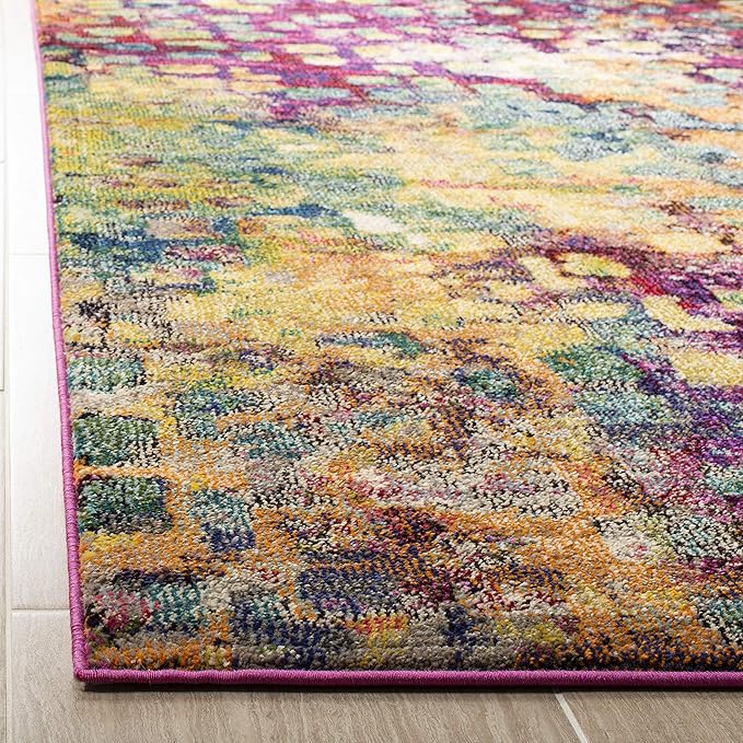 SAFAVIEH Monaco Collection Area Rug - 8' x 10', Pink & Multi, Boho Chic Abstract Watercolor Design, Non-Shedding & Easy Care, Ideal for High Traffic Areas in Living Room, Bedroom (MNC225D)