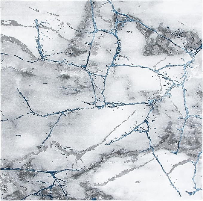 SAFAVIEH Craft Collection Area Rug - 5'3" Square, Ivory Grey & Blue, Modern Abstract Design, Non-Shedding & Easy Care, Ideal for High Traffic Areas in Living Room, Bedroom (CFT877M)