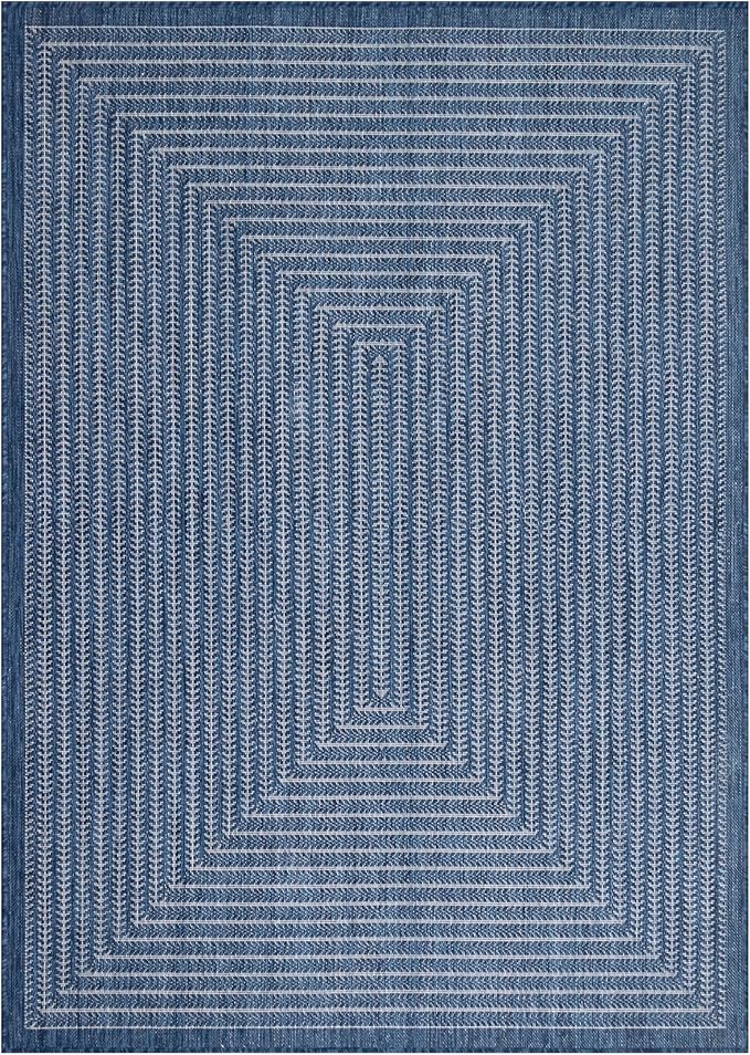 Adiva Rugs Outdoor Indoor Area Rug, Weather Resistant, Easy to Clean, Stain Resistant Floor Mat for Dining Room, Backyard, Deck, Patio (Navy Weiss, 10' x 14')
