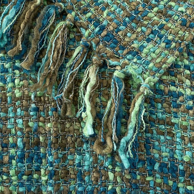 Multi-Color Green Cable Knitted Throw Blanket for Couch,60"X80" Boho Style Textured Blankets for Home Decor,Super Soft Warm Cozy Chunky Knit Blanket with Decorative Tassels for Bed and Sofa