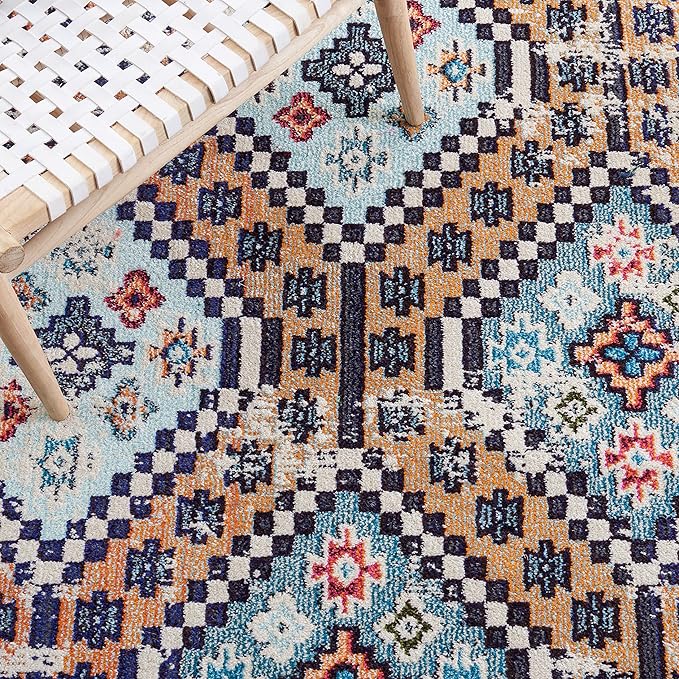 SAFAVIEH Madison Collection Area Rug - 5'3" x 7'6", Orange & Beige, Boho Diamond Distressed Design, Non-Shedding & Easy Care, Ideal for High Traffic Areas in Living Room, Bedroom (MAD418P)