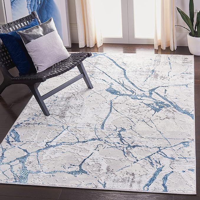 SAFAVIEH Amelia Collection Area Rug - 5'5" x 7'7", Grey & Blue, Modern Abstract Design, Non-Shedding & Easy Care, Ideal for High Traffic Areas in Living Room, Bedroom (ALA293F)