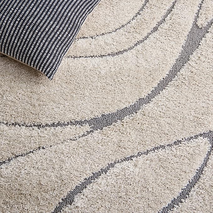 SAFAVIEH Florida Shag Collection Area Rug - 12' Square, Cream & Grey, Non-Shedding & Easy Cleaning, Plush Thick Pile, Ideal for Living Room, Bedroom, Dining Space (SG471-1180)