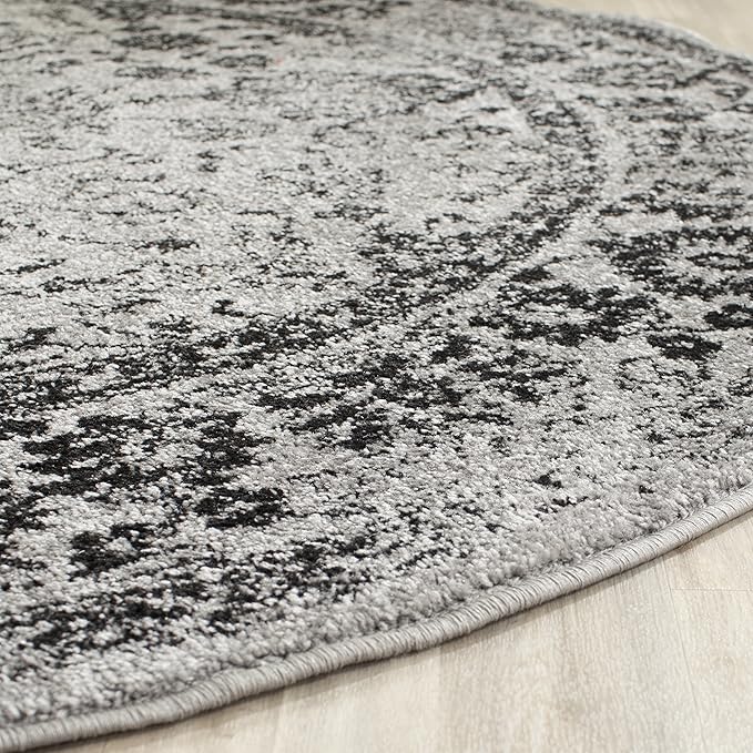 SAFAVIEH Adirondack Collection Area Rug - 4' Round, Grey & Black, Distressed Vintage Floral Design, Non-Shedding & Easy to Clean, Ideal for Living Room, Bedroom, Dining Space (ADR109B)