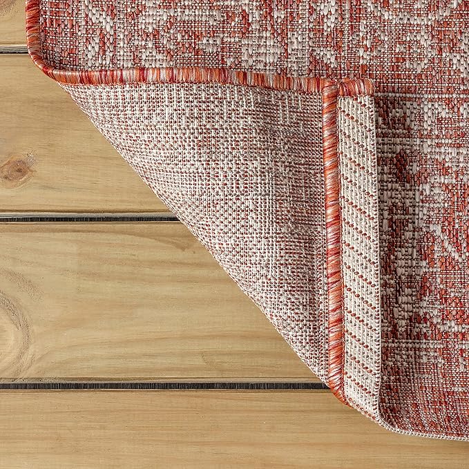 JONATHAN Y Weave Floral Indoor Outdoor Square Area Rug 4X4 Red/Taupe, Tela Bohemian Textured for Backyard, Patio, Porch, Easy-Cleaning, High Traffic, Pet-Friendly, Non-Shedding (SMB100A-4SQ)