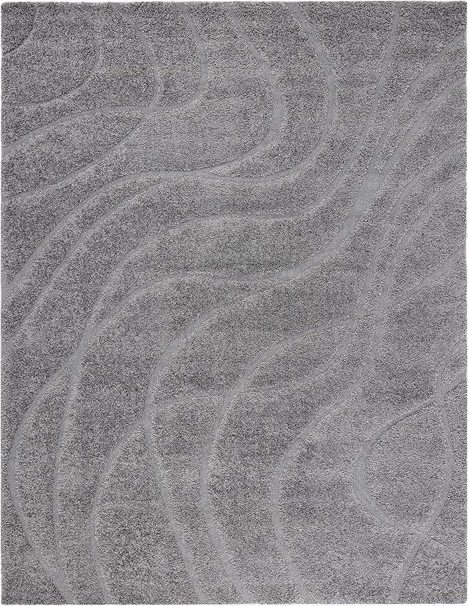 SAFAVIEH Area Rug 8x10 - Florida Shag Collection - Large - Grey & Grey, Non-Shedding & Easy Cleaning, Plush Thick Pile, Ideal for Living Room, Bedroom, Dining Space (SG471080)