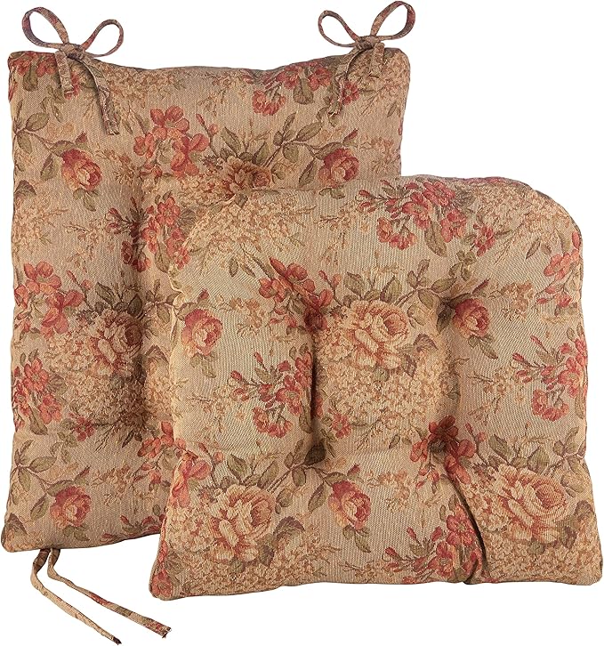 Klear Vu Omega Non-Slip Rocking Chair Cushion Set, Assembled in USA, Thick Padding & Tufted Design, Includes Seat Pad & Back Pillow with Ties, 17x17 Inches, 2-Piece Set, Somerset