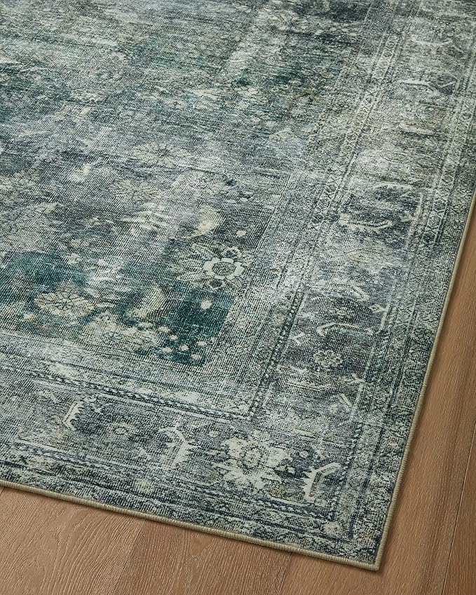 Loloi Magnolia Home by Joanna Gaines Banks Collection BAN-03 Blue/Lagoon 2'-6" x 7'-6", .13" Pile Height, Machine Washable, Runner Rug