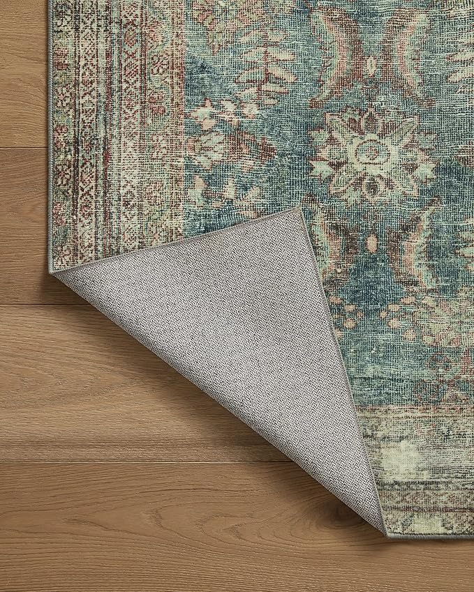 Loloi Magnolia Home by Joanna Gaines Banks Collection BAN-01 Ocean/Spice 7'-6" x 9'-6", .13" Pile Height, Machine Washable, Area Rug