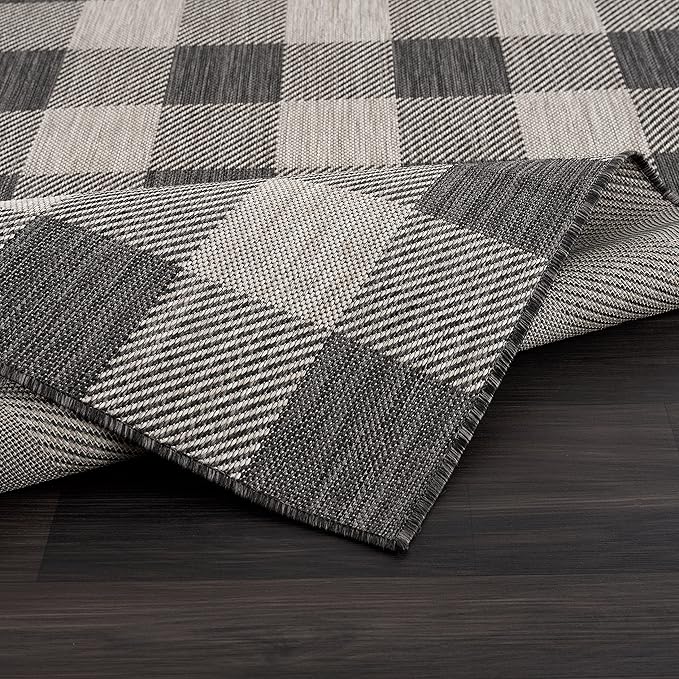 CAMILSON Outdoor Rug - Modern Area Rugs for Indoor and Outdoor Patios, Kitchen and Hallway mats - Easy Cleaning Non Shedding Washable Outside Carpet (8x10, Buffalo - Dark Grey/Light Grey)