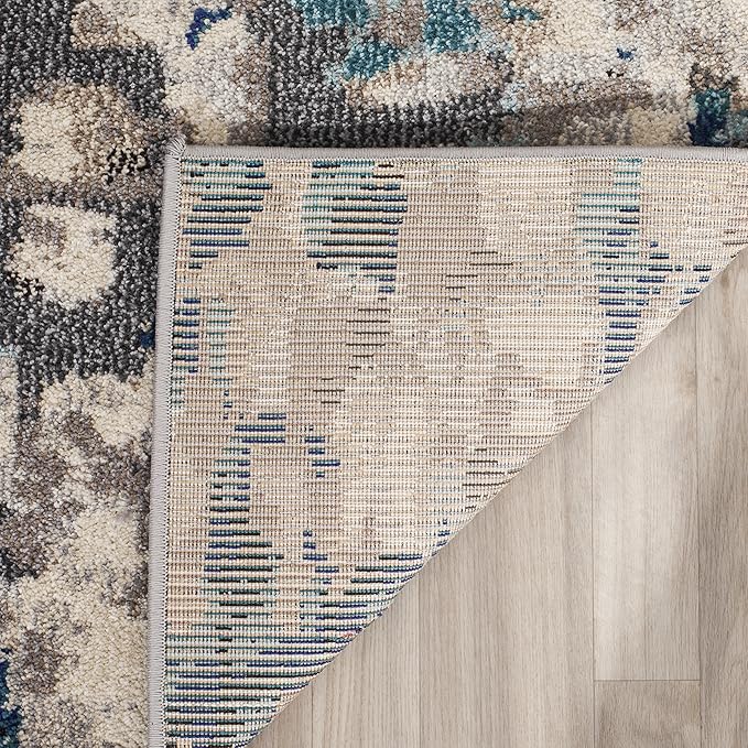 SAFAVIEH Monaco Collection Area Rug - 10' x 14', Grey & Light Blue, Boho Chic Abstract Watercolor Design, Non-Shedding & Easy Care, Ideal for High Traffic Areas in Living Room, Bedroom (MNC225E)