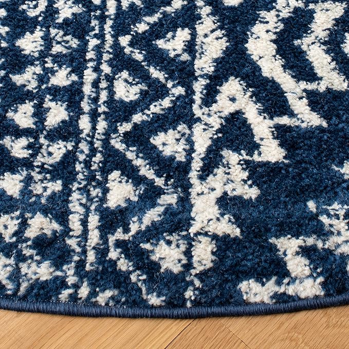 SAFAVIEH Tulum Collection Area Rug - 12' Round, Navy & Ivory, Moroccan Boho Tribal Design, Non-Shedding & Easy to Clean, Ideal for Living Room, Bedroom, Dining Space (TUL272N)