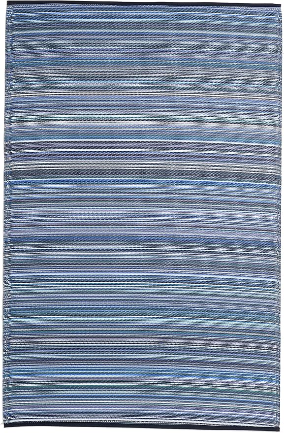 Fab Habitat Outdoor Rug - Waterproof, Fade Resistant, Crease-Free - Premium Recycled Plastic - Striped - Porch, Deck, Balcony, Mudroom, Laundry Room, Patio - Cancun - Indigo - 3 x 5 ft